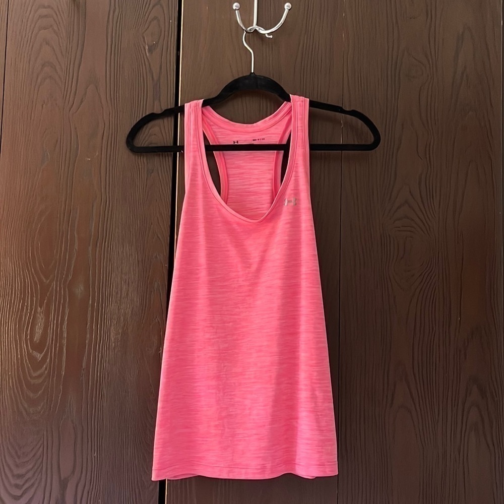 Under Armour sleeveless, pinkish, athletic top. Size Small